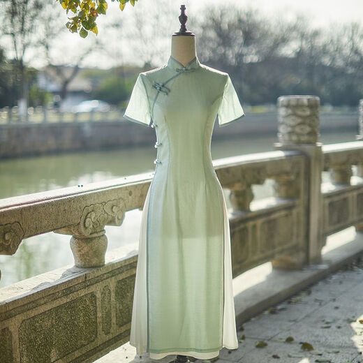 VJWK夏季绿色改良新旗袍改良旗袍2025年新款夏季年轻款气质高端少女连 9276 M