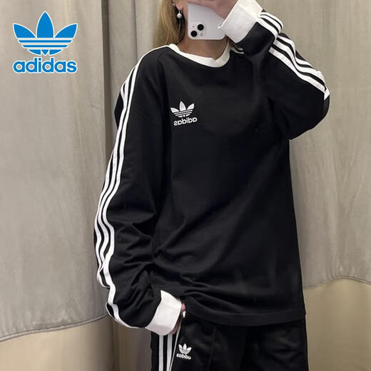 阿迪达斯 （adidas）三叶草男女25新款圆领透气运动长袖t恤IA4879 4877 黑色/ia4877 L 180CM/135-155斤