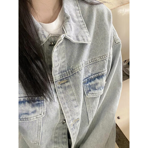 Sufulu Denim Jacke Studentin koreanischer Stil Lose lässige Denim Kleidung vielseitige Nische große Größe Frauen hellblau Jacke 9926# Blue S Empfohlen 80-100jin [Jin gleich 0,5 kg]