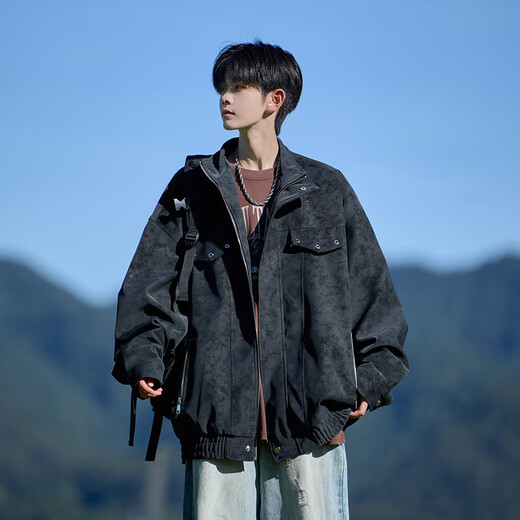 Shelley Jones American retro pu leather jacket men's autumn new loose trendy high-end handsome jacket clothing black 2XL recommended 135-155Jin Jin equals 0.5 kg