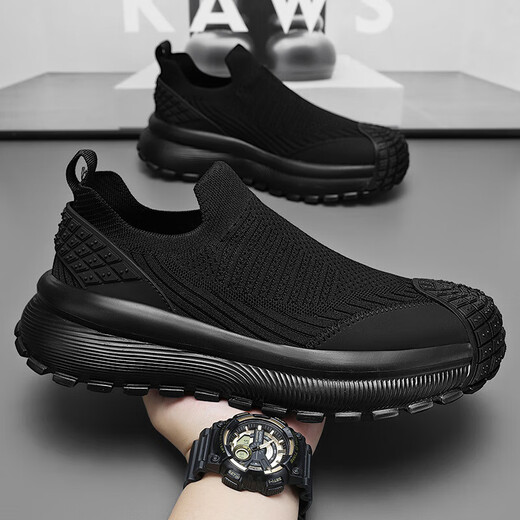 Chaussures masculines 2025 Été Nouveau chaussure de pédale d'un pied respirant Chaussures décontractées pour hommes Volvyle Flying Mesh Sports Chaussures tendance JS-PG686 Black 42