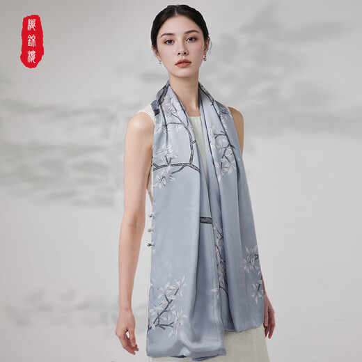 
Brocade House Silk Air-conditioned Room Shawl for Women with Mulberry Silk Scarf Double-sided Two-color Printed Scarf Gift Box for Elders Happy Eyebrow-Blue (Double-sided Two-color)