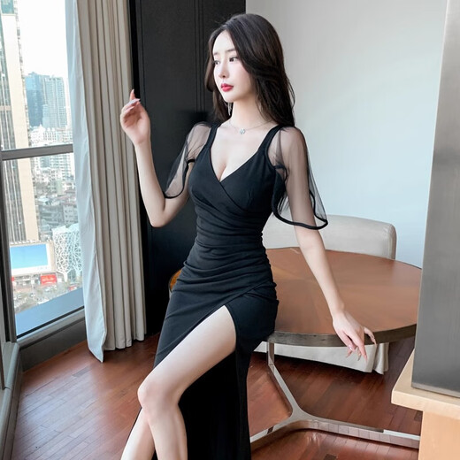 Club de nuit KTV Robe de soirée robe sexy Beauties Long Jupe Sauna Massage Foot Bath Spa Foot Bath Technicien de travail Vêtements de travail 3883 Black S suggère 80-95Jin [Jin est égal à 0,5 kg] Toute taille