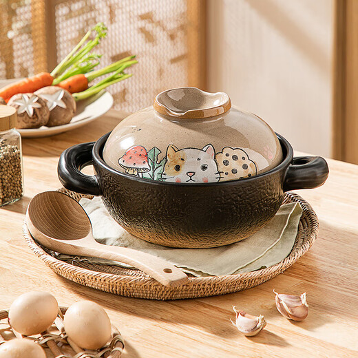 美厨（MAXCOOK）砂锅煲汤锅宽口家用陶瓷砂锅熬中药锅煎药壶燃气灶炖汤锅耐高温 MCTC1484渐变黑 蘑菇猫 2L
