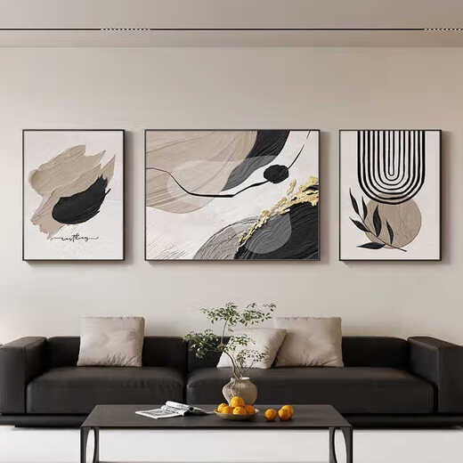黑白灰抽象艺术沙发背景墙装饰画感客厅挂画现代简约三联壁画铝合 JD13785 左右30*40中间60*40