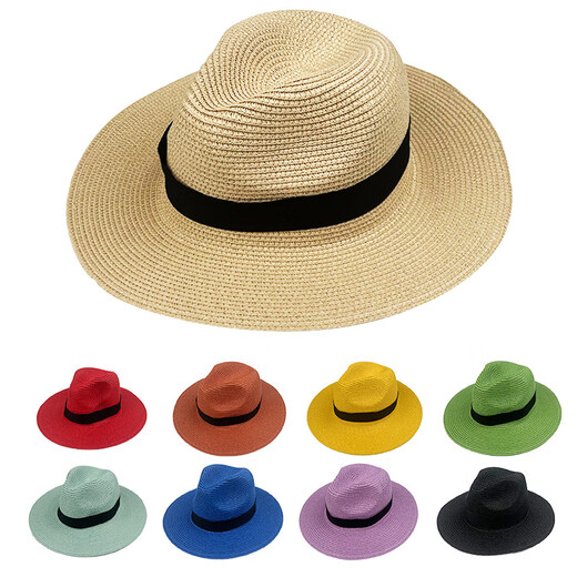 Winsio summer foldable large-brimmed Rafi Panama straw hat square buckle sun hat outdoor breathable sun protection hat 15 red one size
