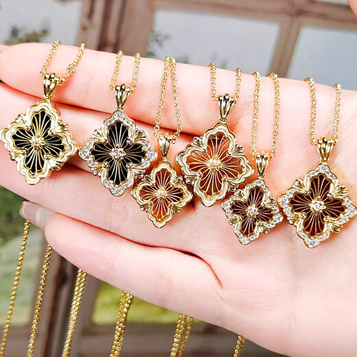 Shengbei European and American medieval palace French opera Opera old money style pendant bag 18K gold clavicle chain four-leaf clover necklace for women top white mother-of-pearl inlaid with diamonds large size (permanently sold