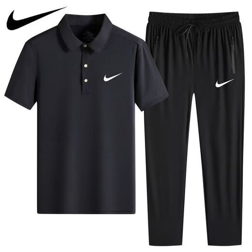 NBA Nike-Nike Summer Bing Polo de seda Polo de secado rápido Traje de manga corta de manga corta Pantalones de solapa delgada de dos piezas Nike-Dark Grey (Suit de pie) 1396 Nike-XL 120-140Jin [Jin equivale a 0.5 kg]