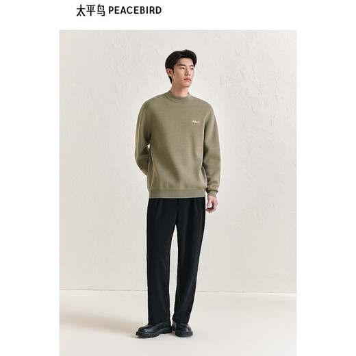 PEACEBIRD Men's Casual Sweater Winter Composite Snow Mountain Mink Contrast Color Embroidery Inner Sweater Men Gray Brown Batch M