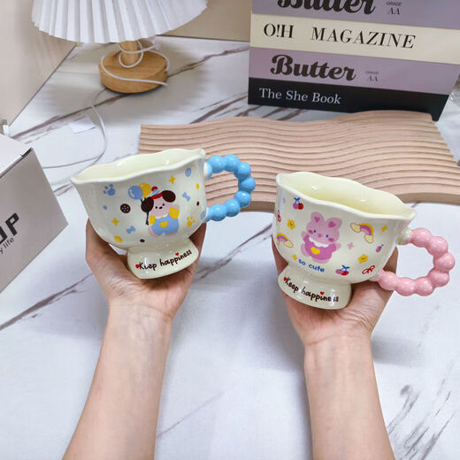 Cute cartoon ins mug, high-looking mug, ceramic couple water cup, birthday gift for girls, souvenir, blue cute puppy, single cup