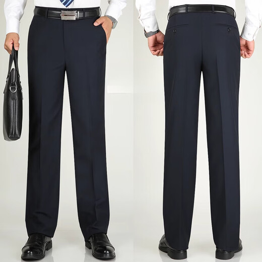 Pantalones de espíritu de jeep para los pantalones de hierro recto de hierro libre de primavera y otoño para hombres para hombres de mediana edad de otoño e invierno pantalones de mediana edad azul marino LD9902 29 (2 pies 2 cintura)