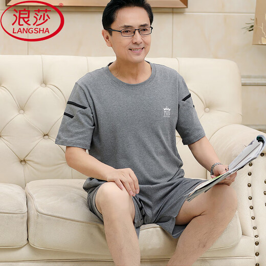 
LangSha (LangSha) middle-aged and elderly father men's pure cotton pajamas summer short-sleeved shorts thin style elderly summer two-piece suit can be worn outside NJR-HDE9928 XL not pilled/not faded