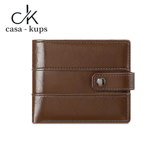 casa-kupsCK新款男士钱包感欧美商务复古风短款两折皮革多卡位钱夹零钱包男 咖啡色