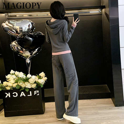 MAGIOPY国际奢侈高档品牌2025春新款欧货灰色休闲运动套装女时尚减龄长袖 灰色两件套 S(100斤以内)
