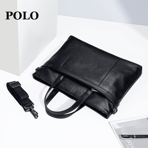 POLO briefcase men's soft leather business handbag 14/15 inch computer bag business trip briefcase meeting document bag