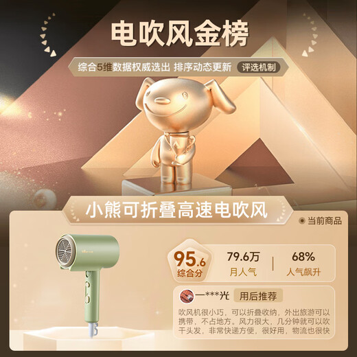 Bear Hair Dryer Negative Ion Hair Dryer Home Hair Dryer High Power Student Dormitory Low Power Portable Folding Birthday Gift for Girlfriend and Wife National Subsidy