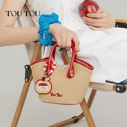 toutou2025新款女包苹果菜篮子编织包手提水桶包女生日礼物 车厘子红