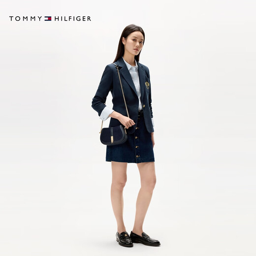 Tommy Hilfiger Autumn and Winter Women's Business Casual Workplace Lion Logo Embroidered Single Button Slim Lapel Suit Jacket Navy C1G S 34