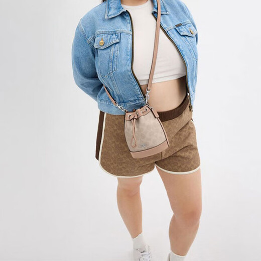 蔻驰（COACH）Dempsey15徽标抽绳开合pvc配皮单肩手提水桶包斜挎包迷你女款浅卡 基础装(包+防尘袋)