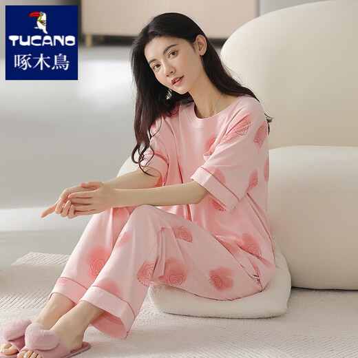Pajama de año nuevo de carpintero para mujeres en verano Pantalones de manga corta de algodón puro