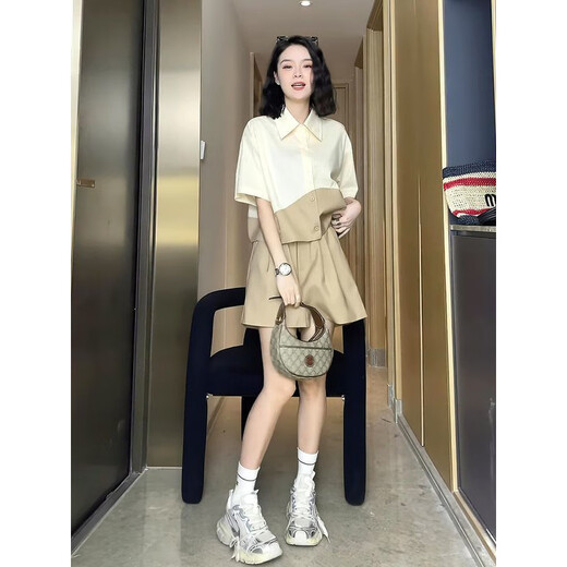 Jingpufei Couleur contrastée Polo à manches courtes Polo Twip Tipy Set Fashion Design Niche Trend 9761 Kaki Two-Pice Set M [Recommandé 100 Jin [Jin est égal à 0,5 kg] en dessous]