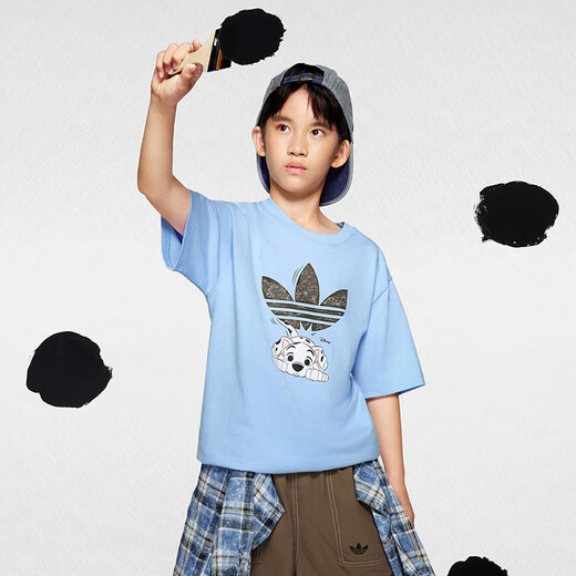 Adidas Kinderkleidung 25 Sommer- und Herbst-Kinder-T-Shirts 3. Blattklee Gelenkmuster für Männer und Frauen mittel- und großer Kinder loser Baumwoll-T-Shirt KG6628