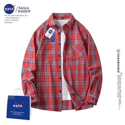 nasawassup official fashion brand co-branded shirt jacket men's autumn and winter Japanese plaid shirt trendy casual inner men's top white 2XL (recommended 130-150Jin [Jin equals 0.5 kg])