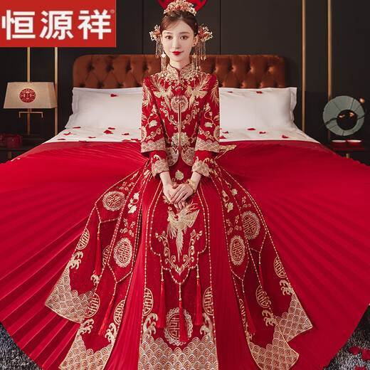 
Hengyuan Xiang Xiuhe Clothing Bride 2025 New Wedding Clothing Chinese Wedding Dress Summer Toast Clothing Dragon and Phoenix Gown Small Kitchen Shawl Fenglaiyi Embroidery No Headdress Set S