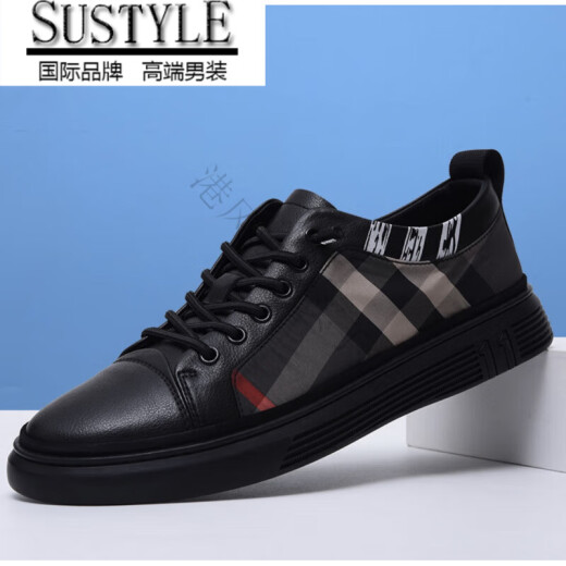 Sustyle International Luxury High-End Brand 2025 Nuevos zapatos de tablero a cuadros de cuadros de moda Avalables Sports y zapatos informales de suela y zapatos casuales 9913 Negro Single 37
