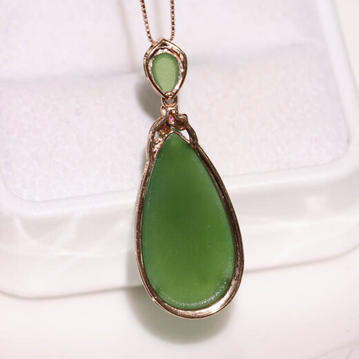 Micro-gift fashion trend Hotan pendant for women A-grade spinach green jasper water drop inlaid 18k gold necklace for mother Spinach green jasper water drop inlaid 18k gold pendant 13*25