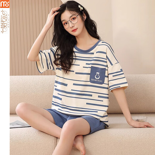 莫代尔睡衣女夏季2025年新款短袖薄款大码套装棉休闲可爱甜美可外穿家居 GXT6636 M (建议75-95斤)