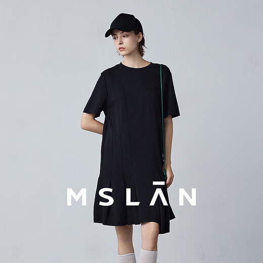 MSLAN|商场同款23夏新款T恤连衣裙MFBE1105 乌黑 S