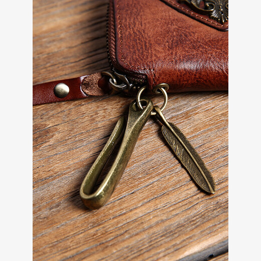 À travers Lumière Luxury Brand masculin, Sac de clé pour hommes Men Men Mandmade Retro Cuir Head Couche de vache Cow Small Cow Hide Wallet Car Key Sac Trendy Retro Brown