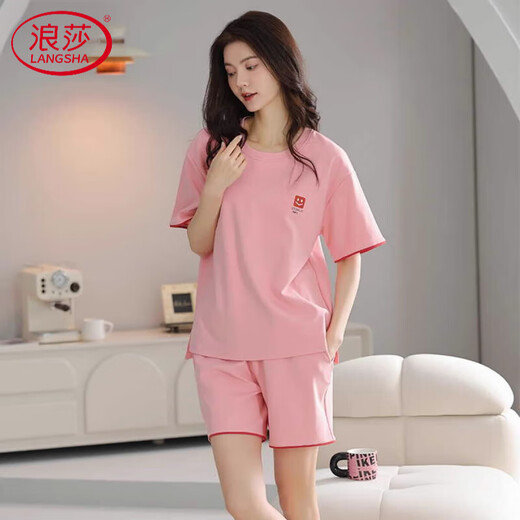 浪莎（LangSha）2025年夏季新款睡衣女纯棉短袖甜美休闲运动家居服套装 Z9856 M 【建议80-100斤穿】