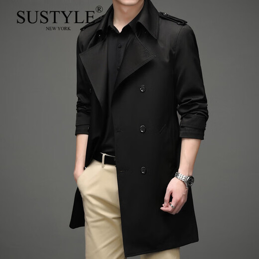SUSTYLE luxury high-end brand high-end 2025 autumn new men's coat lapel for young and middle-aged people medium and long solid color windbreaker black M 170