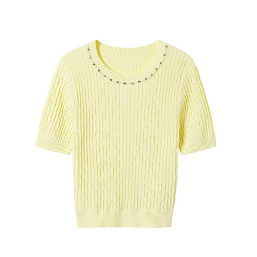 Le pull mince court pour les femmes à l'été 2025 mince haut de gamme et polyvalent à manches courtes pour les femmes jaunes m