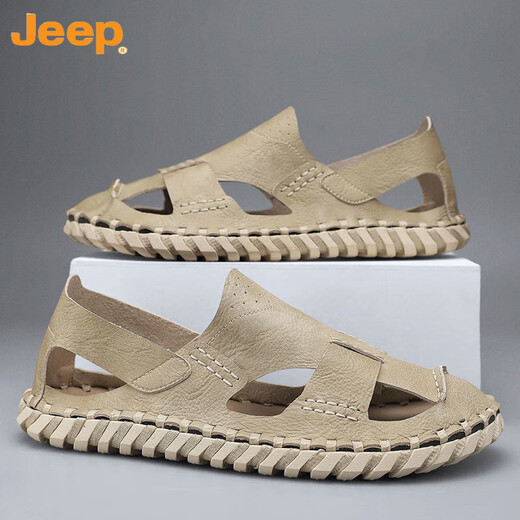 Jeep (JEEP) men's sandals men's summer 2023 new style soft-soled slippers driving dual-purpose work and work beach leather 12033 HY Black 39