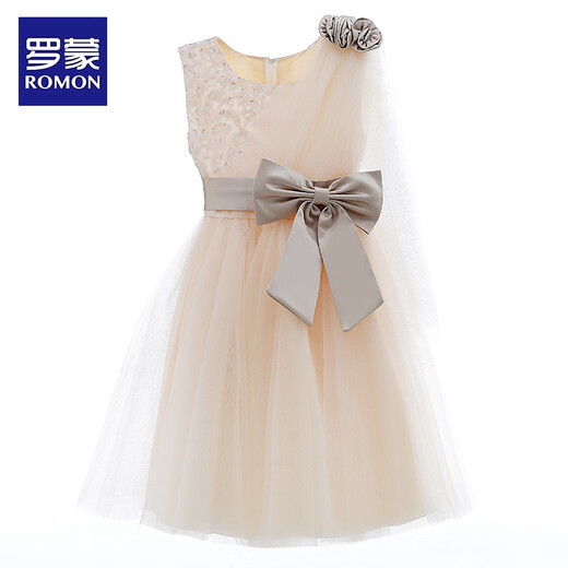 
Romon children's princess dress high-end evening dress little girl host piano performance costume short champagne color 130
