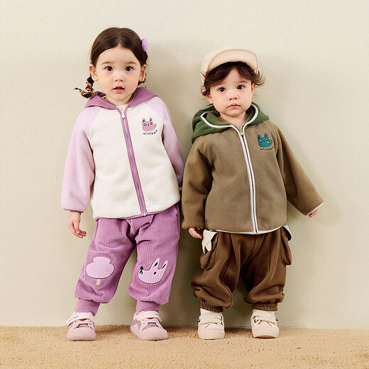 Minibala antistatic Baladi boys and girls raglan sleeve jacket baby warm polar fleece jacket 2025 autumn new style dark khaki 50710 antistatic double-sided fleece 110