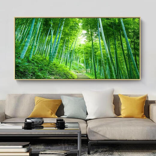 三栖虎现代简约客厅装饰画沙发背景风水竹林墙壁画卧室书房餐厅挂画 A款 8040黑色画框+防水油画布无玻