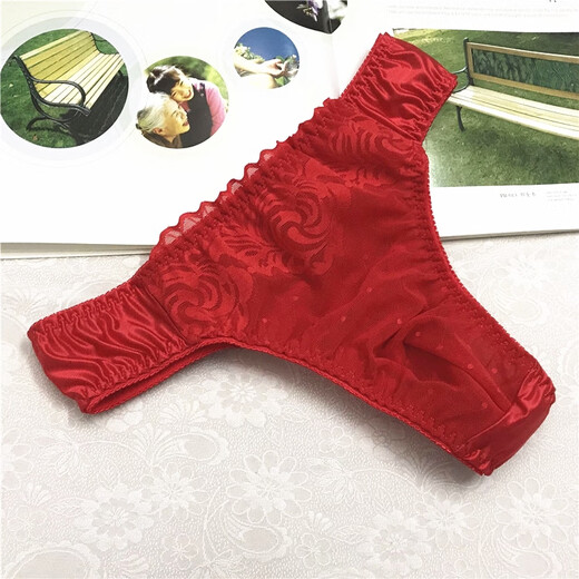 
Japanese men's bow womb womb tress drag sexy thong men's new style smooth face ray lace underwear black M suitable for 1.8-2.0 feet