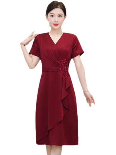 蜜凡苏夏季订婚妈妈穿的衣服国庆结婚喜婆婆婚宴装平时可穿小个子 红色[6197款原版质量] 2XL[建议120-130斤] 均码