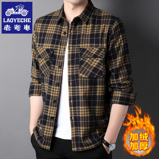Klassiker Car Frühlings- und Herbst-Plaid-Hemd-Hemd-Herren-Langarm-Arbeitskleidung Multi-Pocket plus Samt verdickte Männer-Retro-Shirt 9926 plus Samt Single Pocket m
