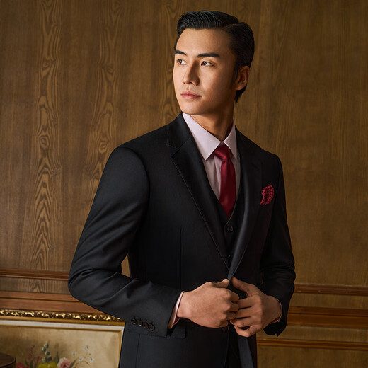 Guillaume de Mons imported VBC Australian pure wool suit suit men's business formal dress groom wedding dress suit complete set for men black top + trousers 50 tops and trousers size please note