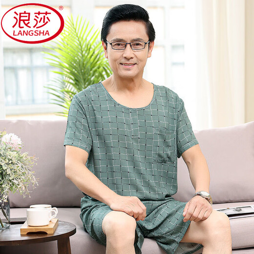浪莎（LangSha）中老年人爸爸睡衣男士夏季棉绸短袖短裤薄款莫代尔冰丝家居服套装 2694 3XL