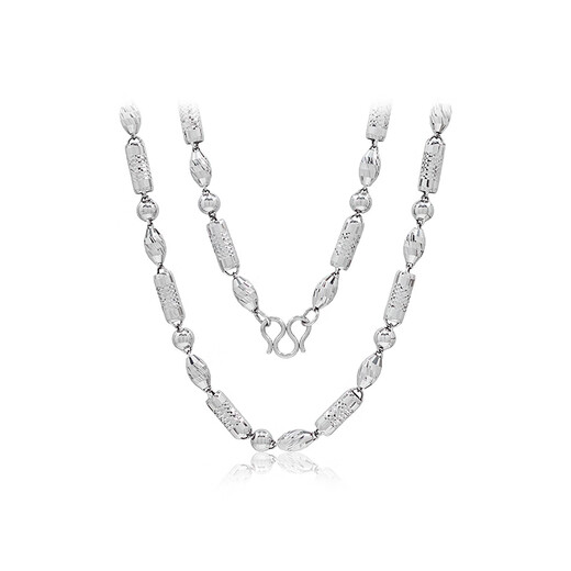 Zhaoliang pt950 rising platinum necklace domineering round bead barrel pearlescent bead three-in-one platinum necklace men's necklace 52.77 grams long 62cm wide about 7mm