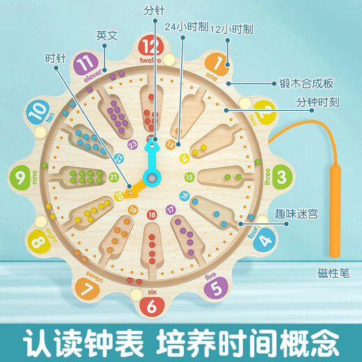 爸爸卫士 DADDY GUARD儿童专注力训练3-6岁 数字迷宫时钟教具 时间规划益智认知玩具 时钟教具【含18张卡片】彩盒