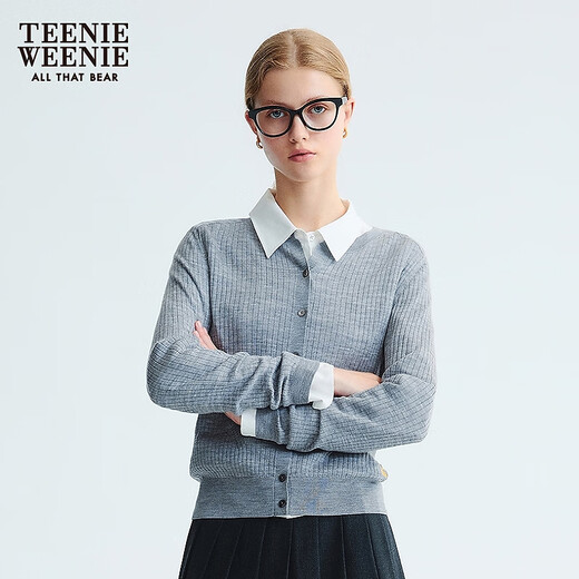 Teenie Weenie小熊女装毛针织衫2025秋季新款时尚可机洗扬子纱毛衣 灰色 S