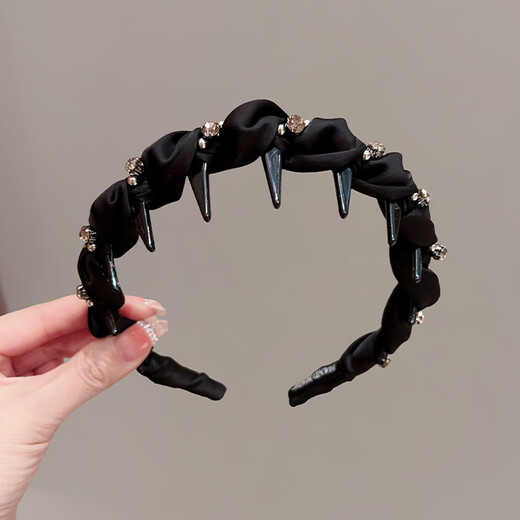 Zhuo Keke headband for women 2025 new style rhinestone wrapped wavy headband high-end non-slip toothed hair hole black hairpin black rhinestone wrapped hairband