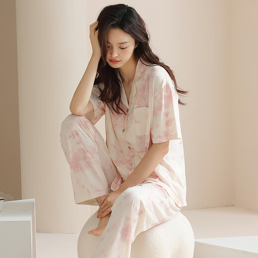 Palando-Pyjama für Frauen im Sommer im Sommer reine Baumwolle dünne Strickjacken kurzärmelige Hose für äußere große Sommer-Damen können sich draußen für Außenhäuser tragen, Par-Iyrsy9923 m (Frauen)